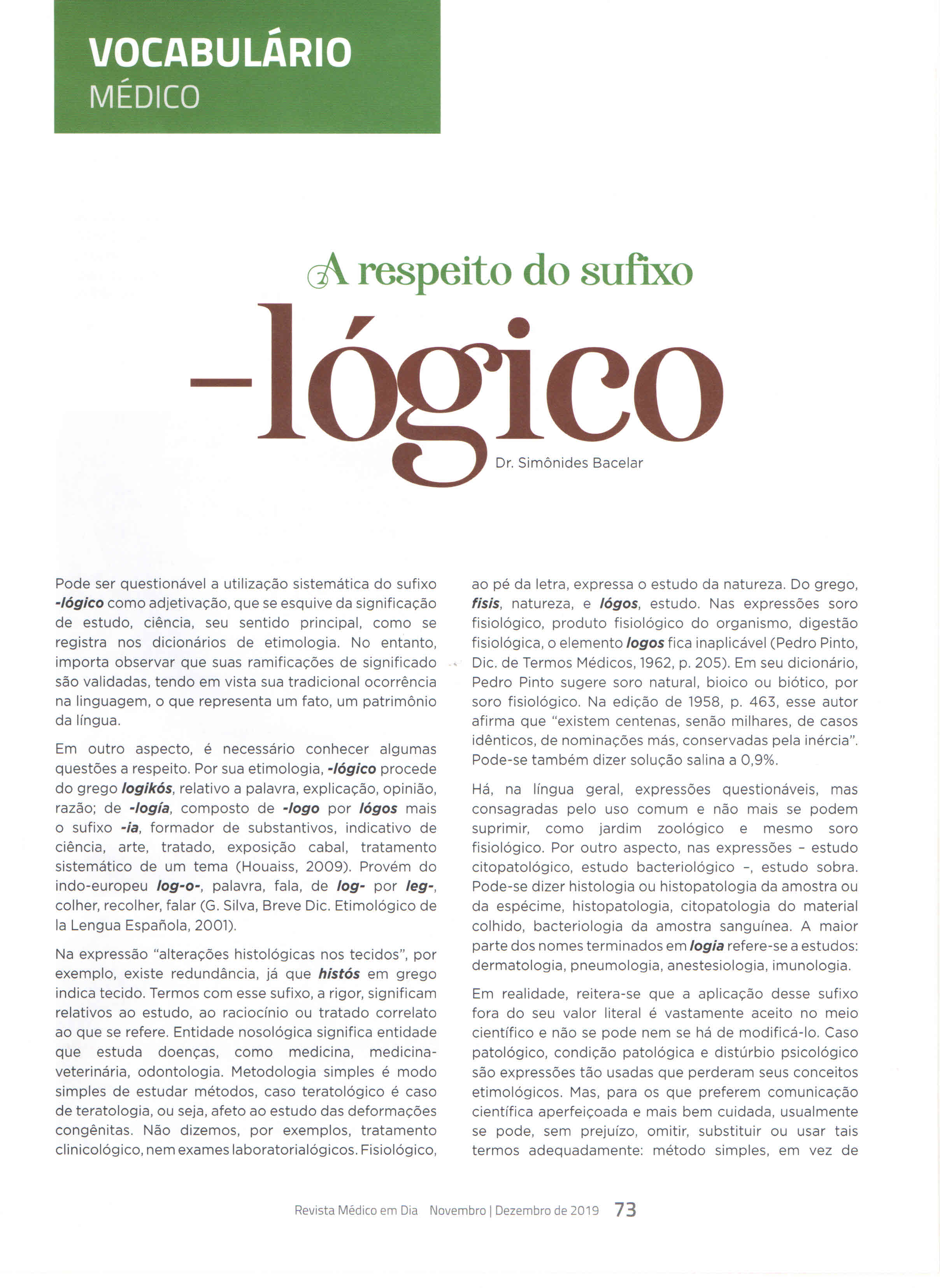 vocabulario medico a respeito do sufixo logico