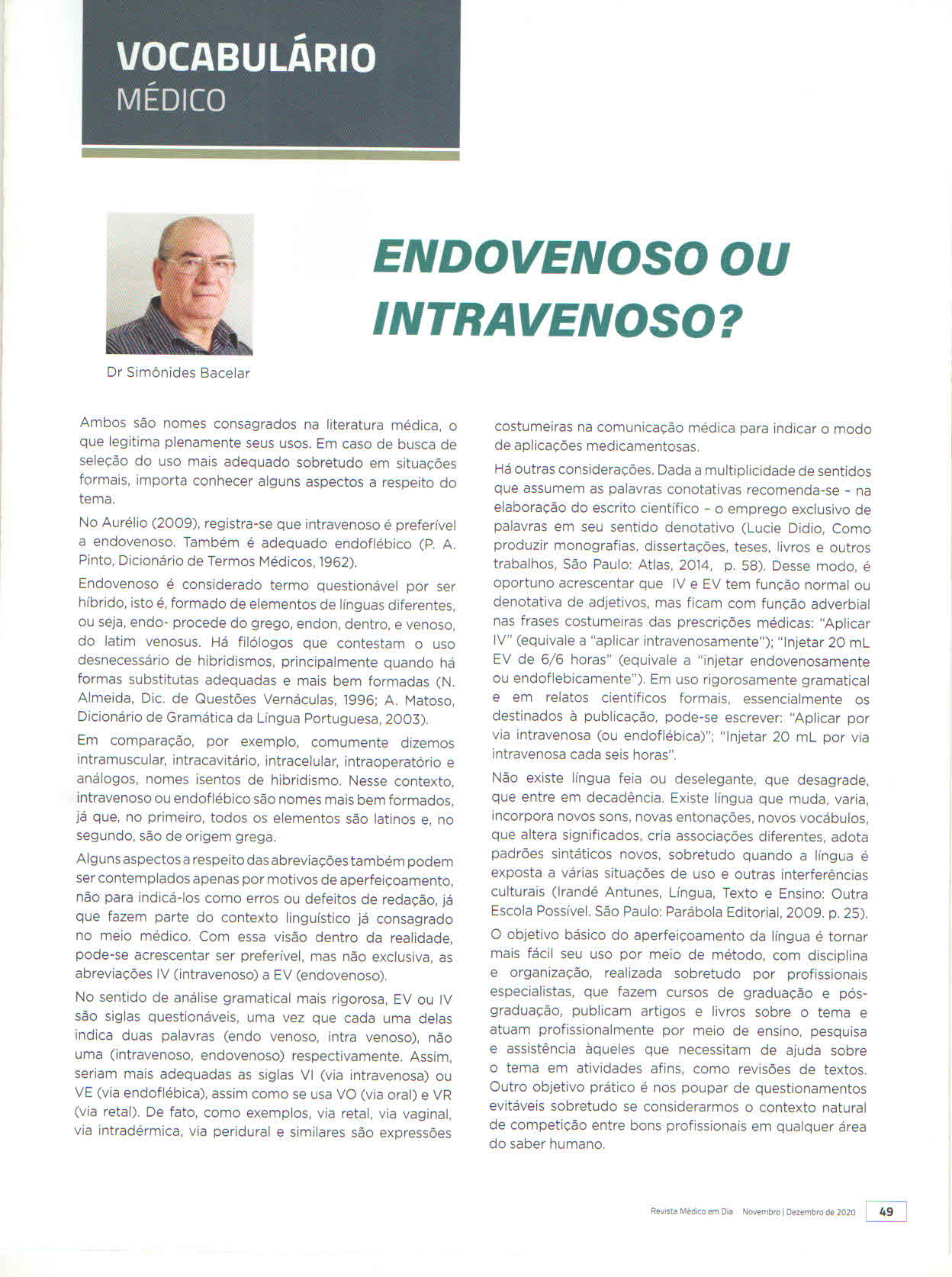 vocabulário médico endovenoso ou intravenoso